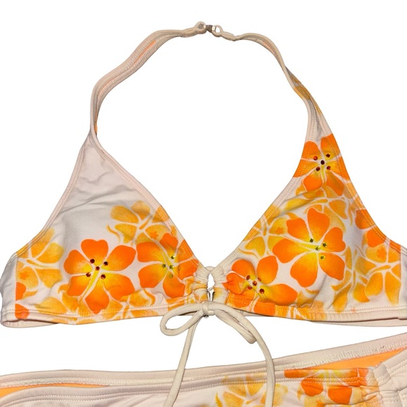 SUMMER GIRL Y2K Orange Hibiscus Rhinestone Bikini Set medium spring break beach - Picture 4 of 9